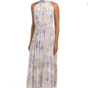 Light purple with pastel colored flowers